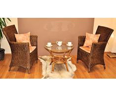 Rattangruppe, Rattangarnitur, Rattansessel + Rattantisch Pluto inkl. Polster, Fb. Brown wash