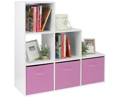 Hartleys Würfelregal in Weiß, mit 6 Fächern u. 3 Schubkästen in Rosa
