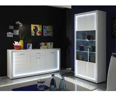 trendteam Wohnzimmer Vitrine Schrank Wohnzimmerschrank Starlight, 90 x 204 x 41 cm in Korpus WeiÃ, Front Weià Hochglanz mit Rillenoptik mit LED Glasbodenbeleuchtung in Kalt- WeiÃ