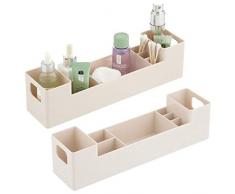 mDesign 2er-Set Medikamentenbox mit Griffen fürs Badregal – stapelbare Badablage mit 7 Fächern für Pflaster oder ätherische Öle – Medizinschrank aus BPA-freiem Kunststoff – cremefarben
