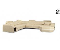 Wohnlandschaft Leder beige / braun Ledersofa Ecksofa Sofa Couch Ledercouch U-Form mit LED-Licht Designsofa FRANKFURT