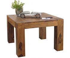Wohnling Couchtisch Massiv-Holz Sheesham 60 cm breit Wohnzimmer-Tisch Design Landhaus-Stil Beistelltisch Natur-Produkt Wohnzimmermöbel Unikat modern Massivholzmöbel Echtholz quadratisch dunkel-braun