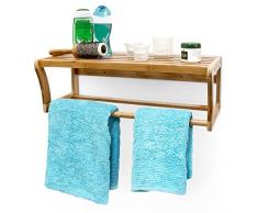 Relaxdays Wandregal mit Handtuchstange aus Bambus HBT 20 x 60 x 26 cm Badregal zur Wandmontage als Handtuchhalter mit Ablage Wandhandtuchhalter aus Holz als Hängeregal für das Bad, natur