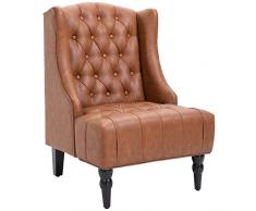 HOMCOM Einzelsessel Ohrensessel Relaxsessel mit Tufting erhöhte Beine PU Dunkelbraun 67 x 70,5 x 97 cm