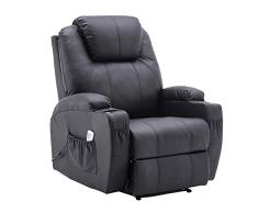 MCombo Elektrisch Relaxsessel Massagesessel Fernsehsessel Liegefunktion Vibration Heizung 7061 neues Modell (Schwarz)