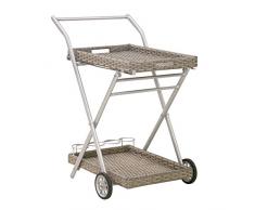 greemotion Servierwagen Manila grau, Rollwagen mit abnehmbarem Tablett, Küchenwagen für Draußen, wetterfester Rollwagen mit Getränkehalter, Beistellwagen einfach zusammenklappbar, Servicewagen robust