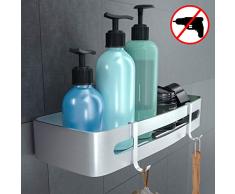 RenFox Duschregal Ohne Bohren Duschkorb Selbstklebend Badezimmer Duschablage Badregal für Badezimmer und Küche, Bad Dusche Ablage mit Haken, Aluminium, Matt Finish, Rechteckige