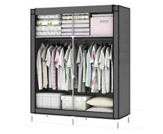 Intirilife Faltschrank 108x45x170 cm in Maus GRAU - Schrank mit Reißverschluss aus Stoff Kleiderschrank mit Kleiderstange, Seitentasche und Fächern - Camping Garderobe Textil Steckschrank