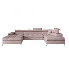 MOEBLO Ecksofa mit Schlaffunktion mit Bettkasten Couch U-Form Polstergarnitur Wohnlandschaft Polstersofa mit Ottomane Couchgranitur - RUFO U (Rosa (Omega 91), Ecksofa Links)