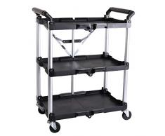 Klappbarer Servierwagen mit Rollen | 3 Etagen (Ablagefläche: 600 x 380 mm) | aus Kunststoff und Aluminium | schwarz