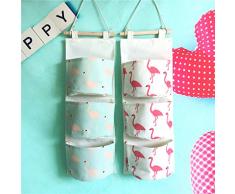 Inwagui Hängeorganizer Hängende Kombination mit 3 Tasche Wand Tür Wandschrank Speicher Beutel Baumwolltuch Hängeaufbewahrung - Flamingo B