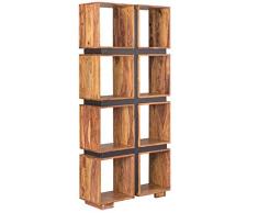 AISER Royal Massives Echt-Holz Palisander Bücher-Regal -Tacoma- aus besonders schön gezeichnetem Sheesham-Holz mit 8 Fächern und Lederoptik-Applikation in modernem zeitlosen Design | Höhe 181 cm