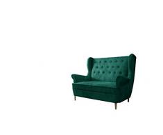 MOEBLO Ohrensofa 2 Sitzer Sofa Garnitur Stoff Samt (Velour) Glamour Wohnlandschaft Chesterfield - Kros (Grün (Monolith 37))