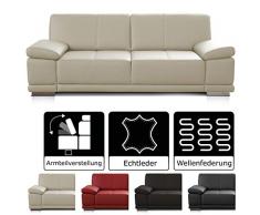 CAVADORE 3-Sitzer Sofa Corianne / Echtledercouch im modernen Design / Mit Armteilverstellung / 217 x 80 x 99 / Echtleder weiß