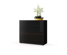 Vladon Kommode Sideboard Ben, Korpus in Schwarz matt/Fronten in Schwarz Hochglanz