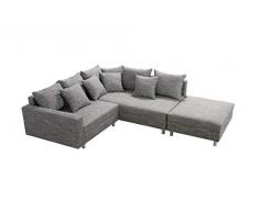 Küchen-Preisbombe Modernes Sofa Couch Ecksofa Eckcouch in Gewebestoff hellgrau mit Hocker Minsk R