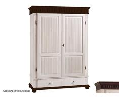 möbelando Kleiderschrank Schlafzimmerschrank Massivholzschrank Schrank Silvana II 199 cm weiß/kolonial
