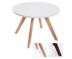CLP Design-Beistelltisch Eirik aus Holz I Runder Teetisch mit matt weißer Tischplatte I Kompakter Couchtisch mit Holzbeinen Tischplatte: weiß/Gestell: Natura