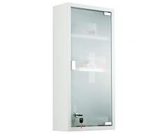 HOMCOM Medizinschrank Arzneischrank Erste-Hilfe-Schrank mit Schloss 3 Fächer Mattglas Metall Weiß 27 x 57 x 12 cm
