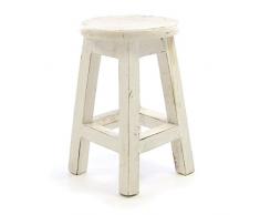 Divero DW61024 Rustikaler Hocker rund massiv Holz Sitzhocker weiß im Vintage-Look Schemel Blumentisch Blumenhocker Landhaus-Stil 40 cm Handarbeit