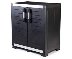 Ondis24 Werkstattschrank Powercab XXL schwarz, 89x54x99cm, Werkzeugschrank Metall & Kunststoff, Alu Griffe, Kunststoffschrank 1 Einlegeboden bis 45kg, max 115kg belastbar