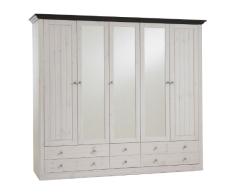 Steens Monaco Kleiderschrank, 5 Türen, 228 x 201 x 60 cm (B/H/T), Kiefer massiv, weiß/kolonial