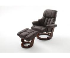 Robas Lund Leder Relaxsessel TV Sessel mit Hocker bis 130 Kg, Fernsehsessel Echtleder braun, Calgary
