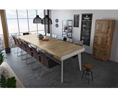 Home Innovation- Nordic Curve ausziehbarer Konsole, Esszimmertisch und Wohnzimmertisch , Skandinavischer Stil, bis 3 m, abgerundete Vorderseite, matt weiß / Eiche gebürstet. 14 Sitzplätze.