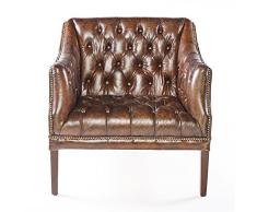 Phoenixarts Chesterfield Ledersessel Braun Vintage Antik Look Sessel Lounge Leder Clubsessel mit Nietenbesatz 464