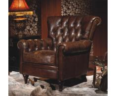 Phoenixarts Sessel Chesterfield Ledersessel Vintage Design Ohrensessel Leder Lounge ClubSessel (Braun 449)
