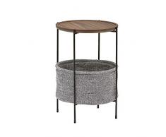 yingkoushixishiquziyuebaihuodian Runder Beistelltisch,Doppeldecker-Couchtisch mit Ablagekorb, Wohnzimmersofa, rundem Seitenregal Schwarzweiss-Gitterkorb