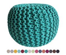 Strickhocker Pouf Sitzpouf Sitzpuff Bodenkissen Sitzhocker rund Pouf Strick Sitzgelegenheit Grobstrick-Optik Ø 45 cm Höhe 30 cm Farbe grün