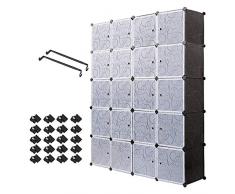 Meerveil 20 Kubus Kunststoff Kleiderschrank Garderobenschrank Steckregal DIY Modular Schrank Regalsystem mit 2 Kleiderstange, für Kleidung Schuhe Spielzeug und Bücher