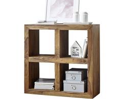 FineBuy Standregal Massivholz Sheesham 82 cm hoch 4 Böden Design Holz-Regal Natur-Produkt Beistelltisch Landhaus-Stil dunkel-braun Wohnzimmer-Möbel Unikat Echtholz Bücherregal viereckig Stehregal