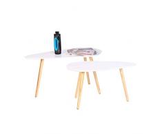 Wonderhome Runde Couchtische aus Holz Satztische Moderner Triangle Beistelltisch für Wohnzimmer und Büro 2er Set Weiß(2)