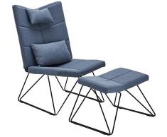 Ibbe Design Blau Bequem Ohrensessel Skandinavisch Fernsehsessel Patchwork Stoff Sessel mit Hocker und Kissen, Schwarz Metall Gestell, 65x85x100 cm
