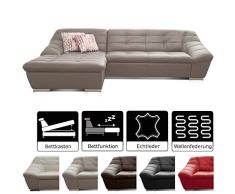 Cavadore Leder-Sofa Lucas / Ecksofa mit Schlaffunktion in Echtleder mit Steppung / Longchair links / Inkl. Bettfunktion und Bettkasten / Größe: 287 x 81 x 165 (BxHxT) / Leder grau