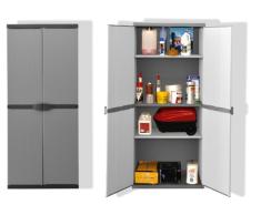 Hoher Kunststoffschrank mit spritzwassergeschützter Deckel- & Bodenplatte sowie 3 Einlegeböden (2 davon verstellbar) - extra stabil, leichter Aufbau, optimal für Haushalt oder Garten