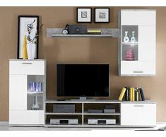 möbelando Wohnwand Mediawand Schrankwand Wohnzimmerschrank Schrank Anbauwand Kenton I Beton/Weiß