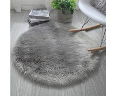 Cumay Kunstfell Pelz Stil Teppich Faux Fleece flauschig Bereich Teppiche Anti-Rutsch Yoga Teppich für Wohnzimmer Schlafzimmer Sofa Boden Teppiche, (Rund Grau, 60x60cm)