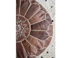Poufs&Pillows Marokkanischer Echtleder Pouf - Handgefertigt - Gefüllt geliefert - Ottoman, Sitzsack, Fußhocker (Holz Braun)