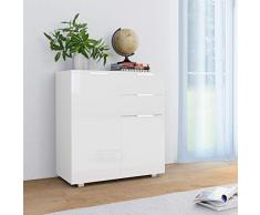 UnfadeMemory Sideboard Spanplatte Kommode Schubladenschrank Wohnzimmer Schrank Hochglanzschrank Reichlich Stauraum Lagerschrank Hochglanz-Finish (Weiß, Mit 2 Schubladen und 2 Türen)