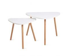 HOMFA 2x Beistelltisch weiß Couchtisch rund Wohnzimmertisch skandinavisch Kaffetisch klein Satztisch Set Groß(60x39,5x45cm),Klein(45x29,5x40cm)