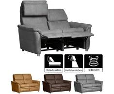 Cavadore 2-Sitzer Sofa Chalsay inkl. verstellbarem Kopfteil und Relaxfunktion/ mit Federkern / moderner 2er Kinosessel / Größe: 145 x 94 x 92 cm (BxHxT) / Farbe: Grau (argent)