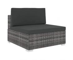 Festnight Mittelsofa mit Auflagen Gartenmöbel Sofa Gartensofa mit Sitzpolster & Rückenpolster Rattansofa Rattanmöbel Lounge Outdoor Sofagarnitur Sofa-Mittelstück Poly Rattan Grau 70 x 70 x 52,5 cm