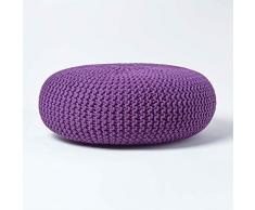 Homescapes Pouf Strickpouf rundes Bodenkissen, Sitzpouf 70 x 23 cm, gepolsterter Sitzhocker, Sitzpuff/Puff mit grob gestricktem Bezug aus 100% Baumwolle, Strickpuff, violett/lila