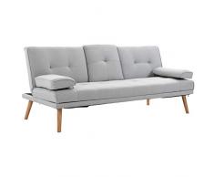 HOMCOM Schlafsofa Sofabett Schlafcouch 3 Sitzer Leinen Hellgrau 181 x 77 x 72 cm