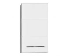 trendteam Badezimmer Hängeschrank Wandschrank Nano, 32 x 61 x 21 cm in Korpus Beton Stone Melamin, Front Weiß Hochglanz Tiefzieh viel Stauraum