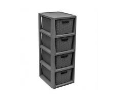 Korbregal Korbkommode Badschrank Badregal Aufbewahrungsbox 4 Schubladen Rattan (Grau)