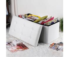 Songmics Sitzhocker Sitzbank mit Stauraum faltbar 2-Sitzer belastbar bis 300 kg kunstleder weiß 76 x 38 x 38 cm LSF106